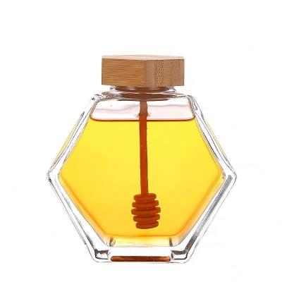 China WSJ 174725 cover high quality luxury hexagon empty glass honey jar with plunger for sale for sale