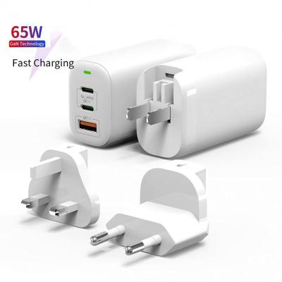 China Mobile Phone USB C Charger 65W Wall Charger 65W GaN Charger 3-Port Block Shape Foldable Palladium Wall Charger Adapter Compatible For iPhone 12 Pro Max/12 for sale