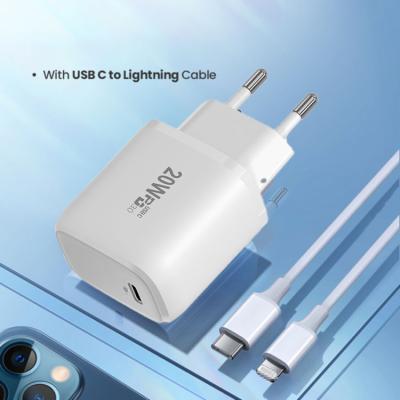 China Mobile Phone Charger PD 20w Adaptr For Carregador Apple 20w USB-C Power Adapter iPhone 12 Charger With Cable for sale