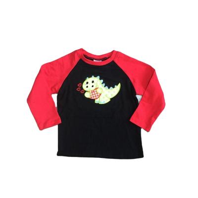 China GirlyMax Winter Boys Valentine's Day Dinosaur Anti Pilling Embroidered Raglan Baby Long Sleeve Top for sale