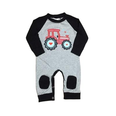 China Polyester/Cotton GirlyMax Winter Baby Boy V-Day Tractor Embroidered Romper Toddler Cotton Infant Long Sleeve Clothes for sale