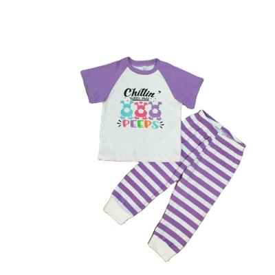 China Spring Girls Casual Bunny T-shirt Stripe Pants Easter Baby Purple Milk Silk Outfit for sale