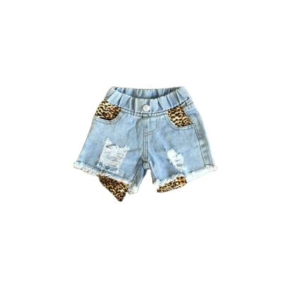 China Anti-wrinkle Girls Summer Elastic Leopard Jeans Short for sale