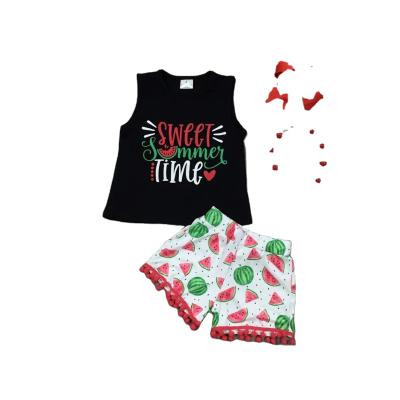 China Summer Casual Babies Black Vest Shorts Watermelon Outfit for sale