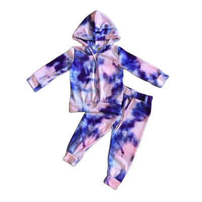 China Winter Spring Casual Girls Tie Dye Pink Hoodie Panty Baby Blue Outfit for sale