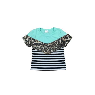 China GirlyMax Summer Girl Leopard Print Stripe 3 Part Short Sleeve T-Shirt Anti-pilling Stripe for sale