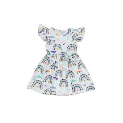 China Anti-wrinkle Spring Summer Babies Clothes Rainbow Print White Milk Silk Dress for sale