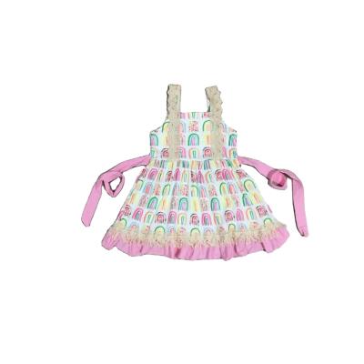 China Anti-wrinkle Spring Summer Babies Rainbow Print Sling Lace Dress for sale