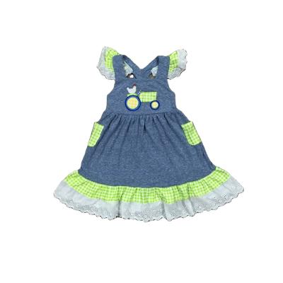 China Anti-wrinkle Summer Babies Tractor Chook Embroidered Short Sleeve Dress for sale