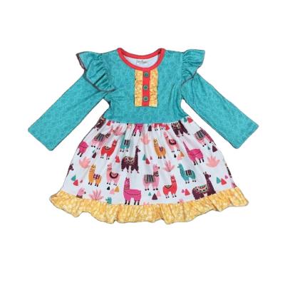 China Anti-Wrinkle Girlymax Winter Spring Girls Aqua Skirt Baby Alpaca Print Dress for sale