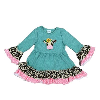 China Girlymax Anti-wrinkle Winter Spring Girls Grow Print Cow Skirt Baby Leopard Aqua Dress for sale