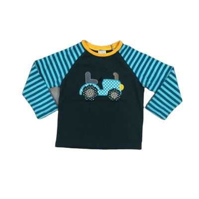 China Winter Anti-Shrink Boys Trucker Baby Raglan Long Sleeve Stripe Embroidered Blue for sale