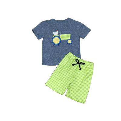 China Summer Boys Chook Gray Shirt Green Shorts Baby Casual Tractor Embroidered Kids Farm Equipment for sale