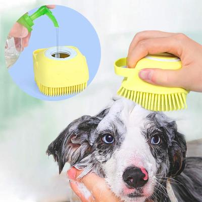 China Dog Bath Pet Massage Shampoo Dispenser Stocked Dogs and Cats Comb Grooming Soft Silicone Brush for sale