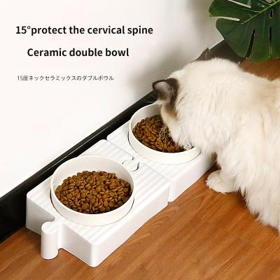 China New Ceramics/PP Pet Food Bowl Cat Accessories Double Bowls Dog Anti-Slip Ceramic Water Feeder Storage for sale