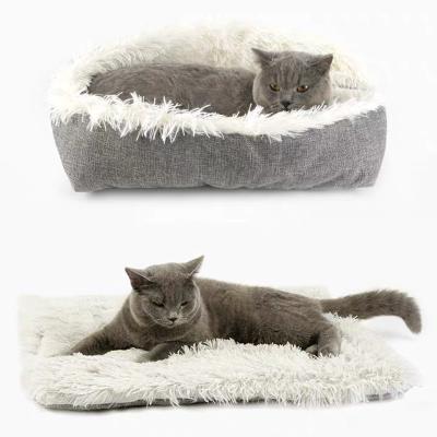 China Breathable 2 in 1 Cat Bed And Small Dog Room Cushion Folding Pet Basket Cover Warm Mat Puppy Lounger Kennel Plush Cats Beds for sale