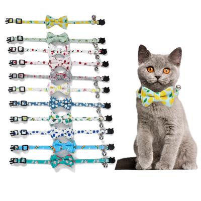 China Pet Dogs Puppy Neck Strap Accessories Cat Collar Cute Bowknot With Bells Pet Cloth Small Durable Nylon Adjustable Cats Collars for sale