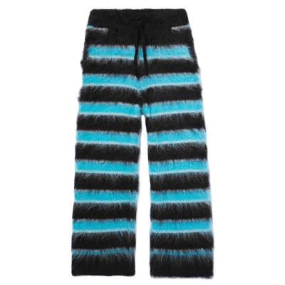 China Anti-wrinkle custom OEM and ODM men's mohair knit pants winter knitted pants knitwear men furry mohair sweater drawstring knit pants for sale