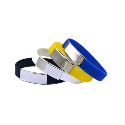 China Customized silicone band with metal clip /clasp stainless steel silicone wristband for sale