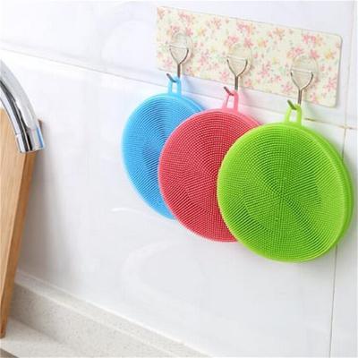 China New Silicone Dish Washing Double Sided Scrubber Kitchen Cleaning Brush Pad Tool for sale