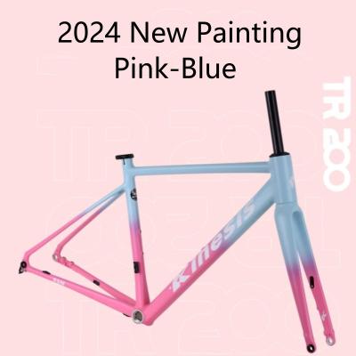 Cina Ricambi per biciclette 700x32c Cornice di bicicletta stradale in alluminio con tubo rettilineo grande tubo di testa rosa-blu in vendita