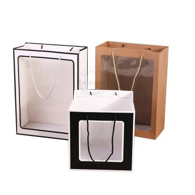 China Biodegradable Pink Window Bags Kraft Paper Bag With Clear Window Luxury Kraft Paper Bag With Clear Window Flower for sale