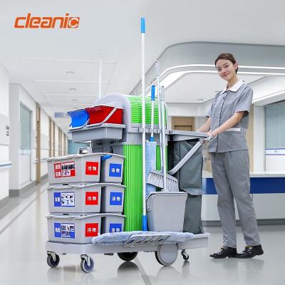 China Full Set Multi Function Multi Purpose Trolley Cleaning Trolley With Flat Bucket Spray Mop Broom For Hospital for sale