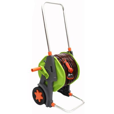 China Garden One Side Adjustable Handle Water Pipe Revolving Reel Cart With 2 Wheels Pull Out Garden Hose Reel for sale