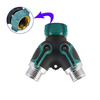 China 2 way family or outdoor using 2 way all metal body garden hose connector faucet splitter for sale