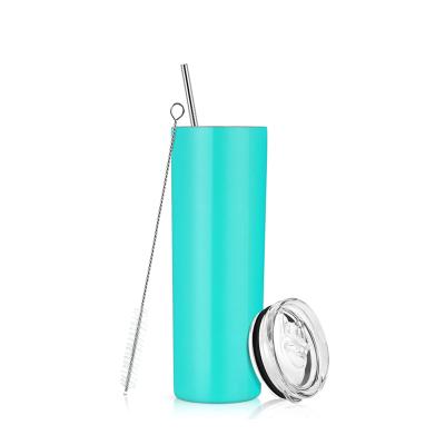 China 20Oz Stainless Steel Tumbler Double Wall Skinny Stocked Tumbler Glitter Tumbler With Straw With Straw for sale