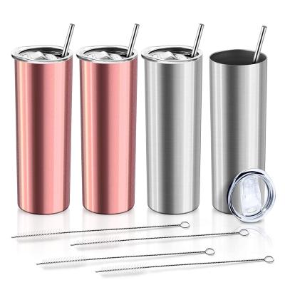 China 20oz Vacuum Tumbler Stainless Steel Skinny Stocked Tumbler Straight Skinny Tumbler with Straws and Lids for sale