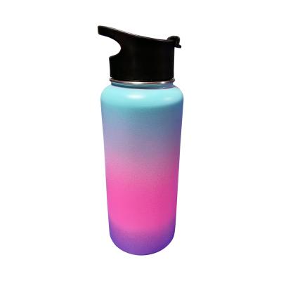 China Wholesale 32oz Stainless Steel Sport Gradient Color Mouth Stocked Insulated Water Bottles Wide With Straw Lid for sale