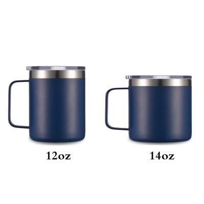 China 12 oz 14 oz Custom Steel Insulated Wall Cup Sustainable Logo Coffee Cup Mug Stainless Double Sided With Handle for sale