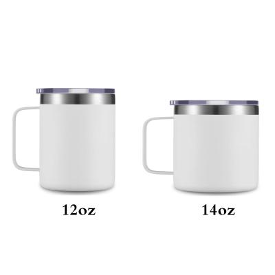 China 2021 Sustainable Customized Logo 12oz 14oz Double Wall Insulated Stainless Steel Coffee Mug With Handle for sale