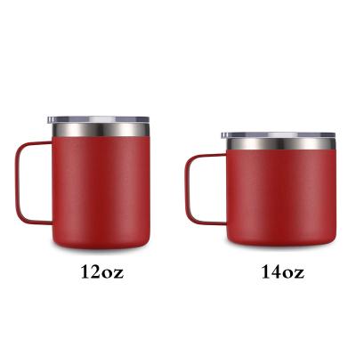 China Sustainable Double Wall Vacuum 12oz 14oz Stainless Steel Coffee Travel Insulated Mug With Handle And Slip Lid for sale