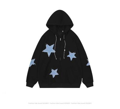 China Stocklot Men's Vintage Patchwork Star Embroidery Star Embroidery Hoodies Winter Loose Casual Couple's Breathable Sweater In Stock for sale