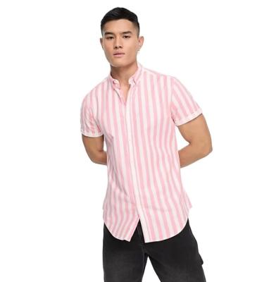 China Men's Slim Fit Shirt Stripe Cotton Breathable Rolled Blend Shirt For Young Teenager for sale