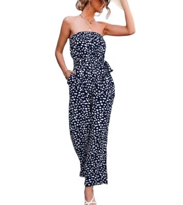 China OEM Breathable Ladies Off The Shoulder Floral Print Bustier Jumpsuit Summer Beach Overalls for sale