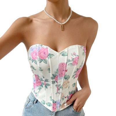 China Women's Breathable Floral Print Bustier Crop Top Push Up Corset Top Bra for sale