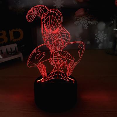 China Modern Anime Spider LED Night Lights Remote Control Hero Night Light 3D Illusion Visual Electric Bedside Night Decor Lamp for sale