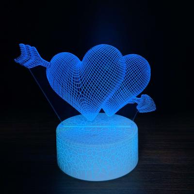 China Modern Love Heart LED Light Thank You Lamp Clear Color Changing Acrylic Sheet With Lamp Base 3D Illusion Lamp For Room Decor for sale