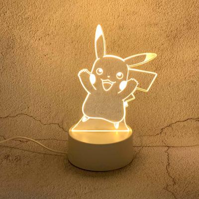 China Anime Acrylic Lamparas Pikachu 3D Illusion Night Light USB LED Table Lamp Christmas Kid Gift Room Modern Creative Lamp Base for sale