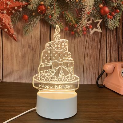 China Modern Acrylic Birthday Cake LED Lamp Decoration LED Night Lights Electric 3 Color USB Switch Light for sale