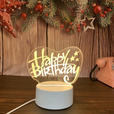 China Wholesale 3D Night Light 3 Colors Happy Birthday Modern Home Decoration Acrylic Night Light for sale