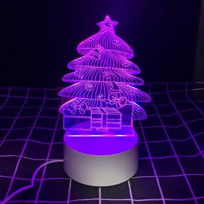 China Wholesale 3 Colors Christmas Tree Decoration Panel Custom 3D Illusion Acrylic Night Light Modern Purple Blue Red Acrylic Night Light for sale