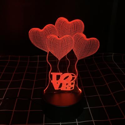 China Custom 3D Lamp Purple 3D Lamp Christmas Decoration Acrylic Love Heart Panel Night Light 3D Light Modern Red Blue Visual Illusion Custom 3 Colors Lamp for sale