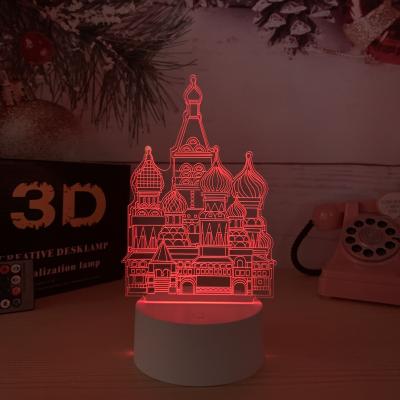 China Modern Customizable Acrylic Variable Color Palace Night Light USB Castle 3D LED Visual Night Light for sale