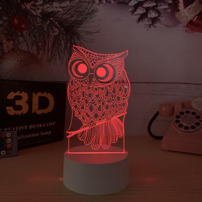 China Modern Customizable Touchable 3D Owl Illusion LED Lamps Kids Night Lights Room Decoration DIY Night Light for sale