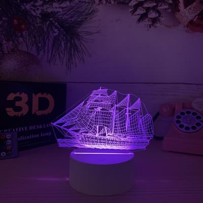 China Modern Customizable Visual Sailboat LED Lights 3D Acrylic Night Light Indoor Lighting For Bedroom for sale