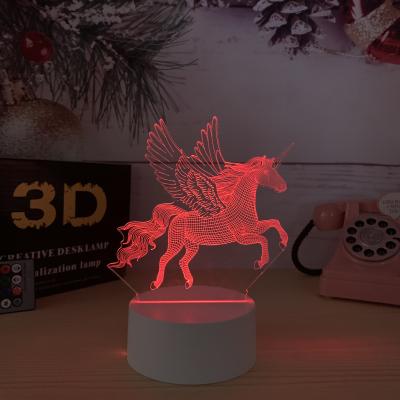 China Modern Customizable Unicorn Visual LED Night Light Customized Acrylic 3D Illusion Kids Lamp Bedroom Lights for sale